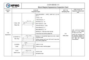 Block Magnet Appearance Inspection Card